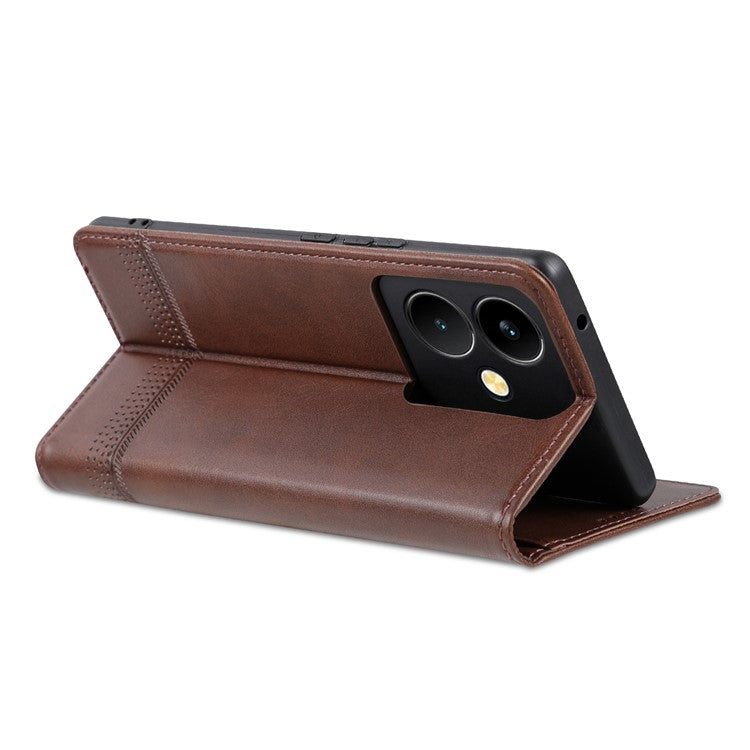 AZNS For vivo Y78+ 5G / Y78 5G Stand PU Leather Anti-drop Wallet Case Flip Folio Phone Cover - Coffee