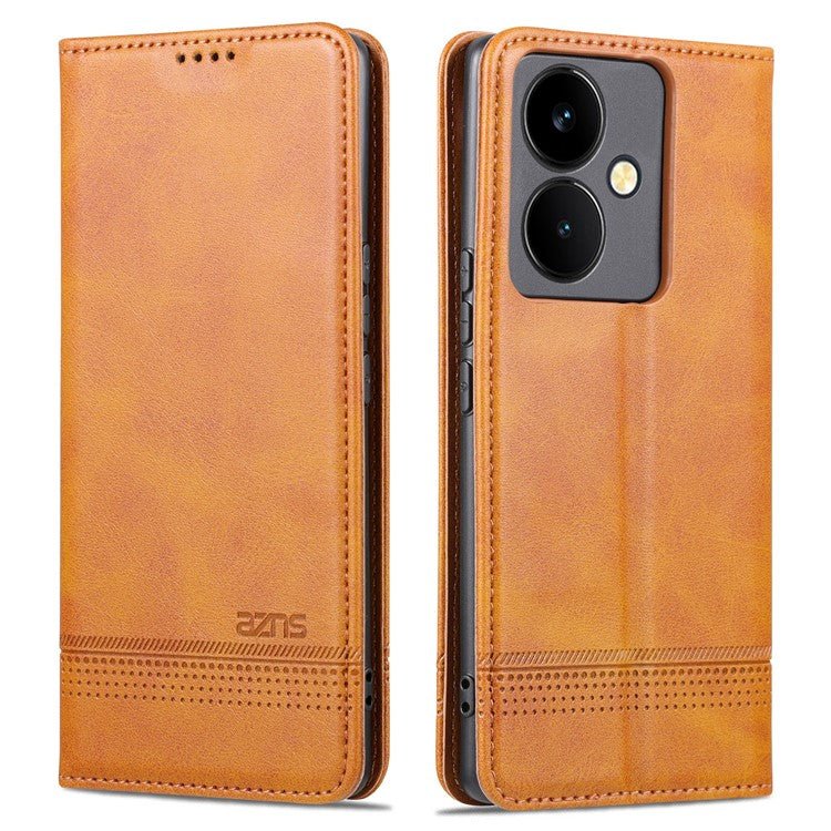 AZNS For vivo Y78+ 5G / Y78 5G Stand PU Leather Anti-drop Wallet Case Flip Folio Phone Cover - Brown