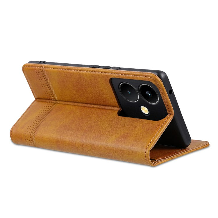 AZNS For vivo Y78+ 5G / Y78 5G Stand PU Leather Anti-drop Wallet Case Flip Folio Phone Cover - Brown