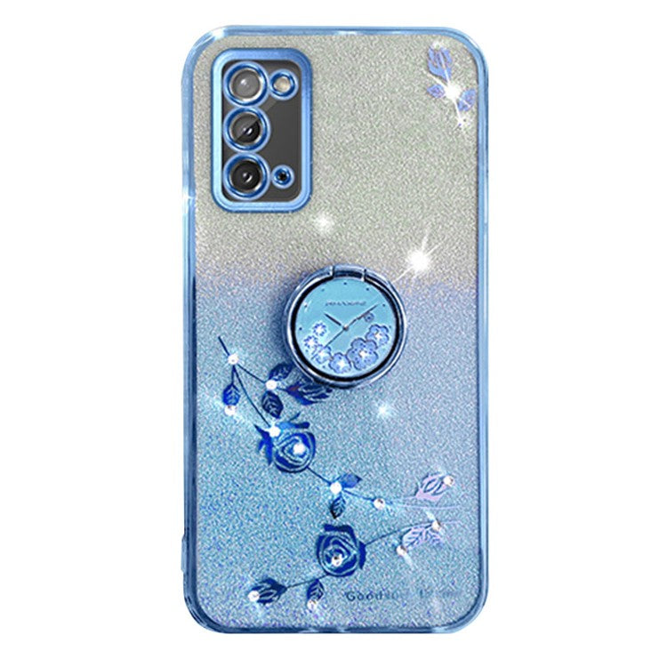 KADEM For Honor X10 Max / X30 Max Flower Pattern Glitter TPU Cover Drop Proof Phone Case with Ring Kickstand - Blue