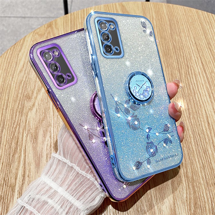 KADEM For Honor X10 Max / X30 Max Flower Pattern Glitter TPU Cover Drop Proof Phone Case with Ring Kickstand - Blue