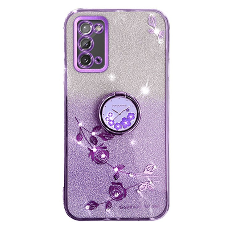 KADEM For Honor X10 Max / X30 Max Flower Pattern Glitter TPU Cover Drop Proof Phone Case with Ring Kickstand - Purple