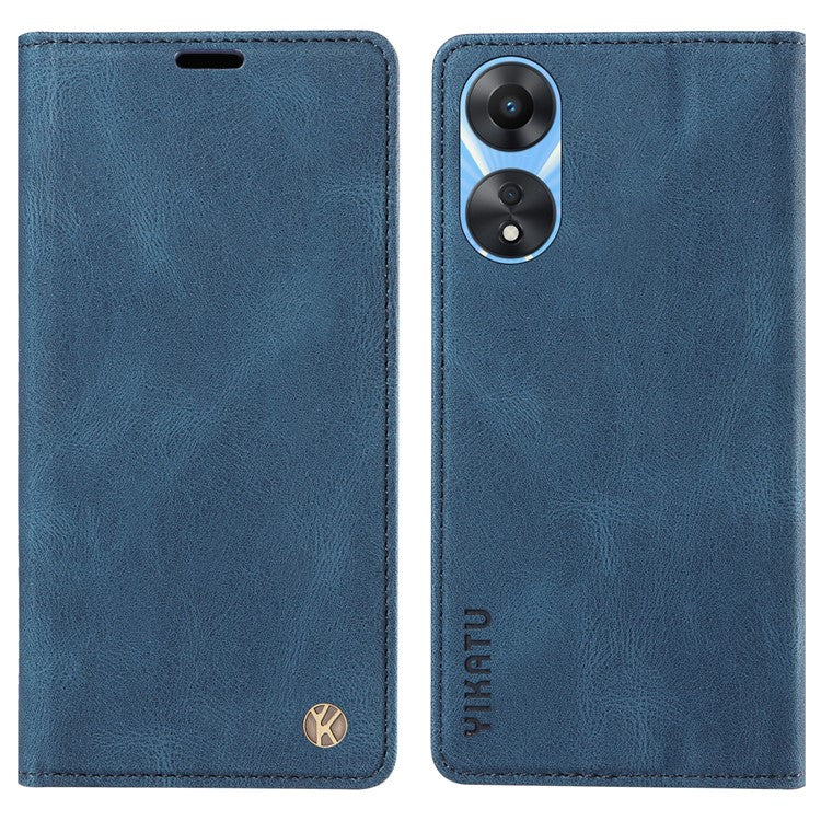 YIKATU YK-004 For Oppo A58 5G / A78 5G Skin-touch Leather Cover Flip Wallet Stand Phone Case - Blue