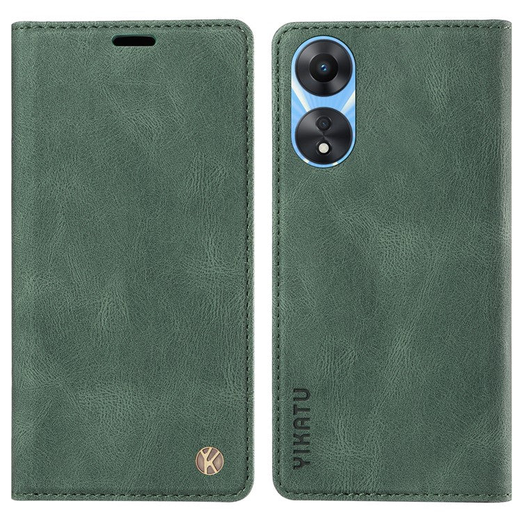 YIKATU YK-004 For Oppo A58 5G / A78 5G Skin-touch Leather Cover Flip Wallet Stand Phone Case - Green