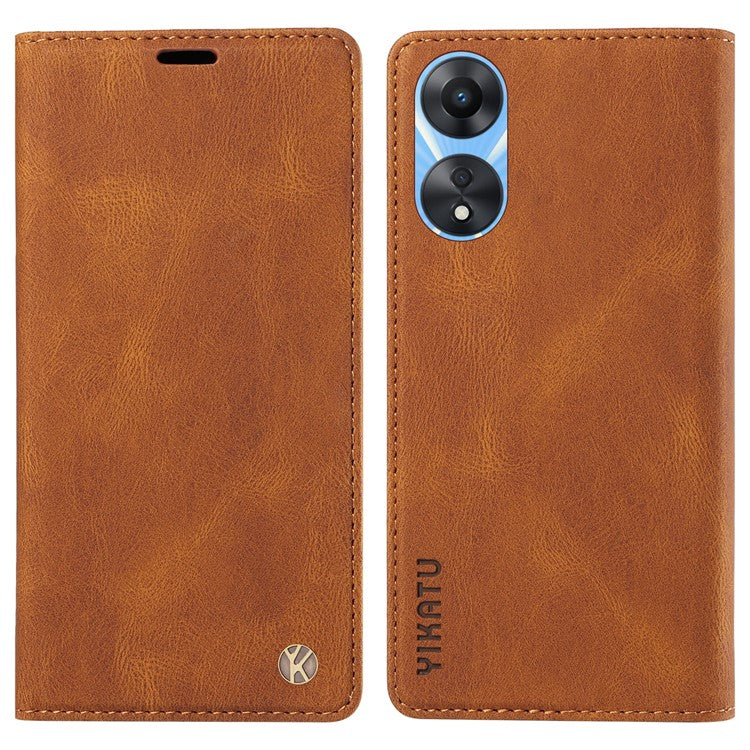 YIKATU YK-004 For Oppo A58 5G / A78 5G Skin-touch Leather Cover Flip Wallet Stand Phone Case - Brown