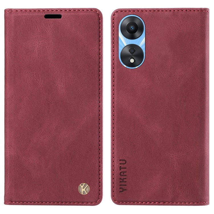 YIKATU YK-004 For Oppo A58 5G / A78 5G Skin-touch Leather Cover Flip Wallet Stand Phone Case - Wine Red