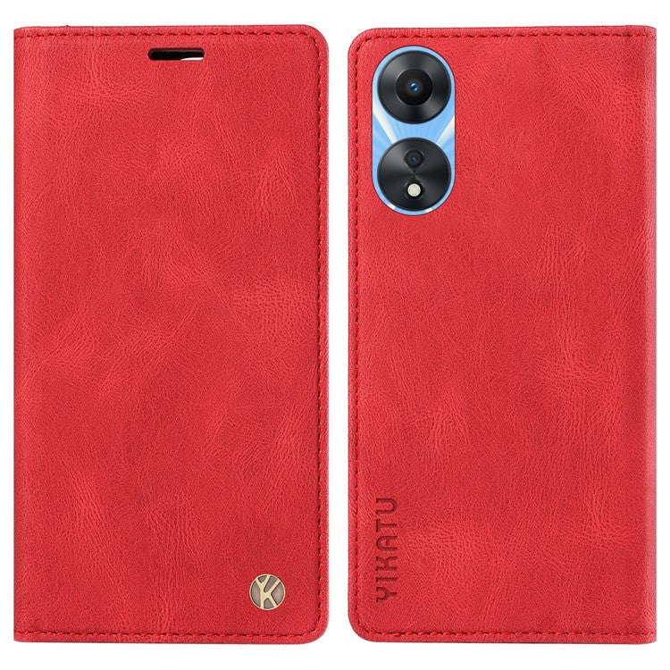 YIKATU YK-004 For Oppo A58 5G / A78 5G Skin-touch Leather Cover Flip Wallet Stand Phone Case - Red