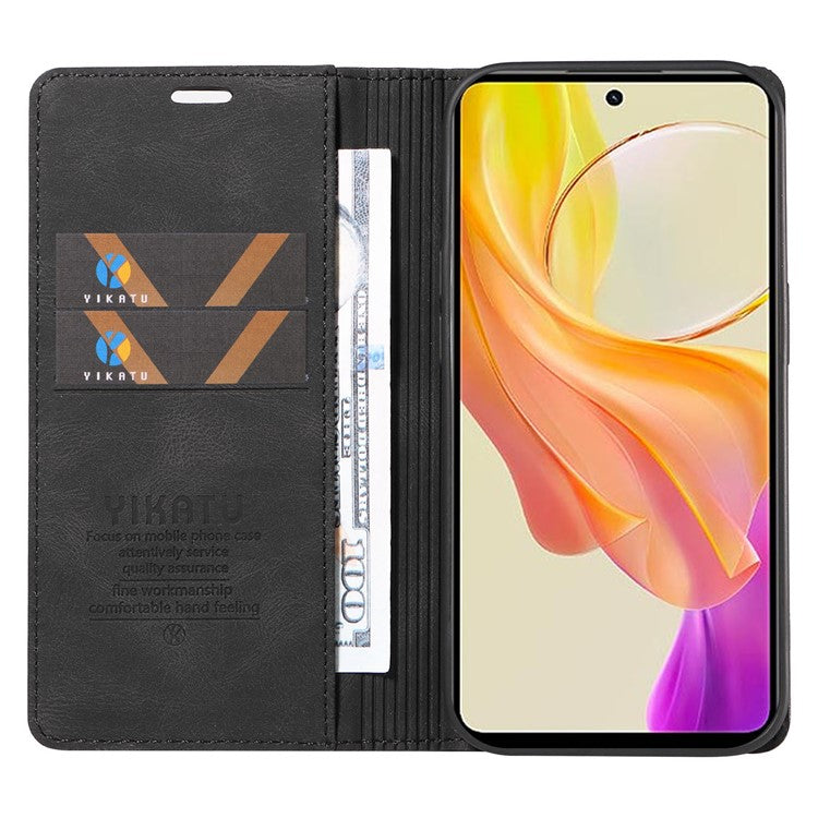 YIKATU YK-004 For vivo Y36 5G (Global) / Y78 5G (China) Fully Wrapped Leather Cover Skin-touch Stand Shell Wallet Phone Case - Black