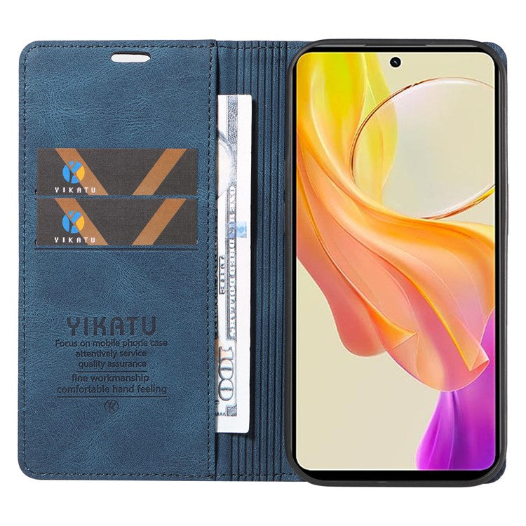 YIKATU YK-004 For vivo Y36 5G (Global) / Y78 5G (China) Fully Wrapped Leather Cover Skin-touch Stand Shell Wallet Phone Case - Blue