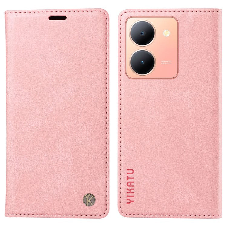 YIKATU YK-004 For vivo Y36 5G (Global) / Y78 5G (China) Fully Wrapped Leather Cover Skin-touch Stand Shell Wallet Phone Case - Pink