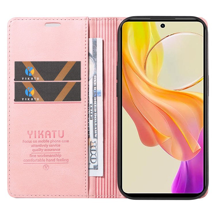 YIKATU YK-004 For vivo Y36 5G (Global) / Y78 5G (China) Fully Wrapped Leather Cover Skin-touch Stand Shell Wallet Phone Case - Pink