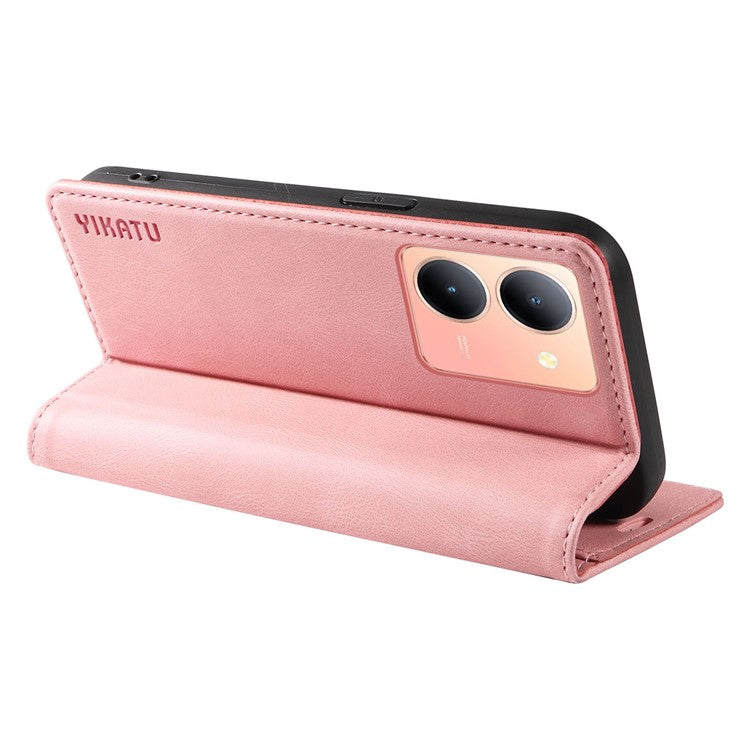 YIKATU YK-004 For vivo Y36 5G (Global) / Y78 5G (China) Fully Wrapped Leather Cover Skin-touch Stand Shell Wallet Phone Case - Pink