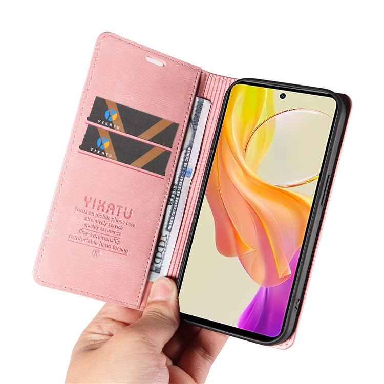 YIKATU YK-004 For vivo Y36 5G (Global) / Y78 5G (China) Fully Wrapped Leather Cover Skin-touch Stand Shell Wallet Phone Case - Pink