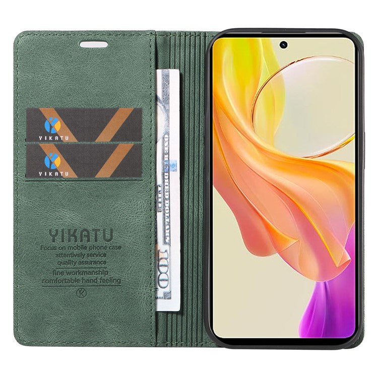 YIKATU YK-004 For vivo Y36 5G (Global) / Y78 5G (China) Fully Wrapped Leather Cover Skin-touch Stand Shell Wallet Phone Case - Green