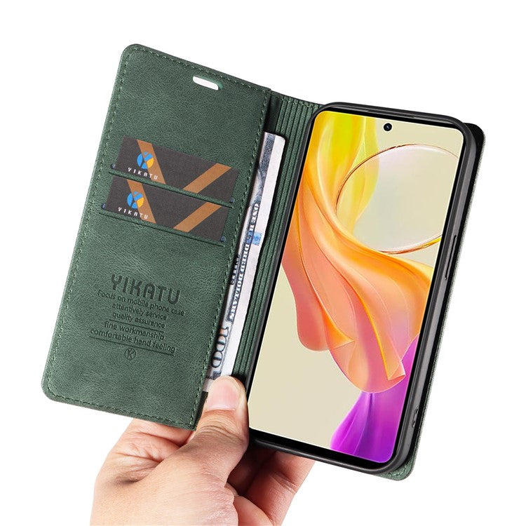 YIKATU YK-004 For vivo Y36 5G (Global) / Y78 5G (China) Fully Wrapped Leather Cover Skin-touch Stand Shell Wallet Phone Case - Green