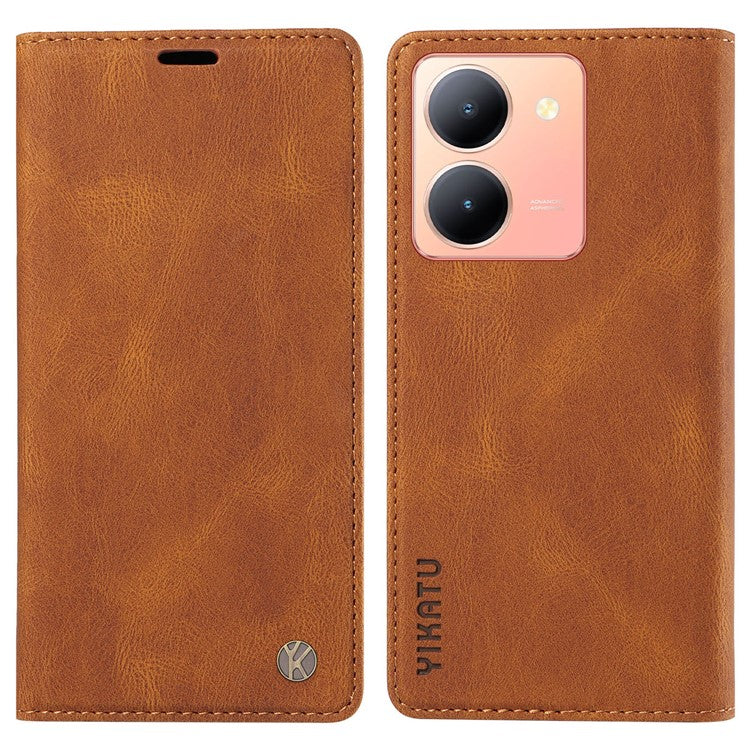 YIKATU YK-004 For vivo Y36 5G (Global) / Y78 5G (China) Fully Wrapped Leather Cover Skin-touch Stand Shell Wallet Phone Case - Brown