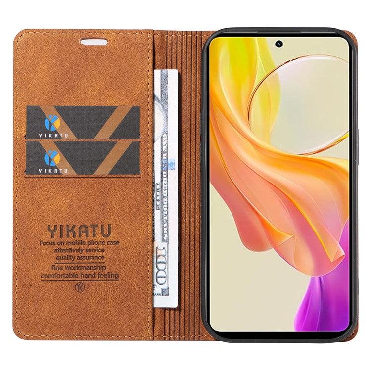 YIKATU YK-004 For vivo Y36 5G (Global) / Y78 5G (China) Fully Wrapped Leather Cover Skin-touch Stand Shell Wallet Phone Case - Brown