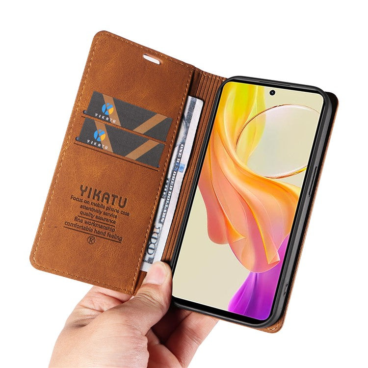 YIKATU YK-004 For vivo Y36 5G (Global) / Y78 5G (China) Fully Wrapped Leather Cover Skin-touch Stand Shell Wallet Phone Case - Brown