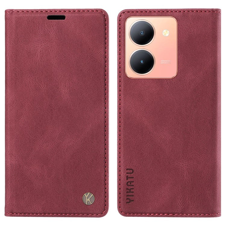 YIKATU YK-004 For vivo Y36 5G (Global) / Y78 5G (China) Fully Wrapped Leather Cover Skin-touch Stand Shell Wallet Phone Case - Wine Red