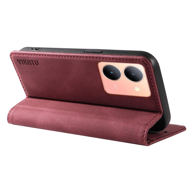 YIKATU YK-004 For vivo Y36 5G (Global) / Y78 5G (China) Fully Wrapped Leather Cover Skin-touch Stand Shell Wallet Phone Case - Wine Red