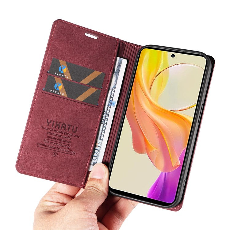 YIKATU YK-004 For vivo Y36 5G (Global) / Y78 5G (China) Fully Wrapped Leather Cover Skin-touch Stand Shell Wallet Phone Case - Wine Red