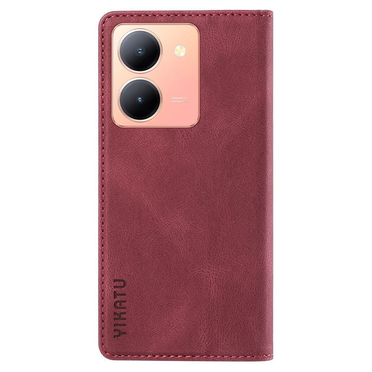 YIKATU YK-004 For vivo Y36 5G (Global) / Y78 5G (China) Fully Wrapped Leather Cover Skin-touch Stand Shell Wallet Phone Case - Wine Red