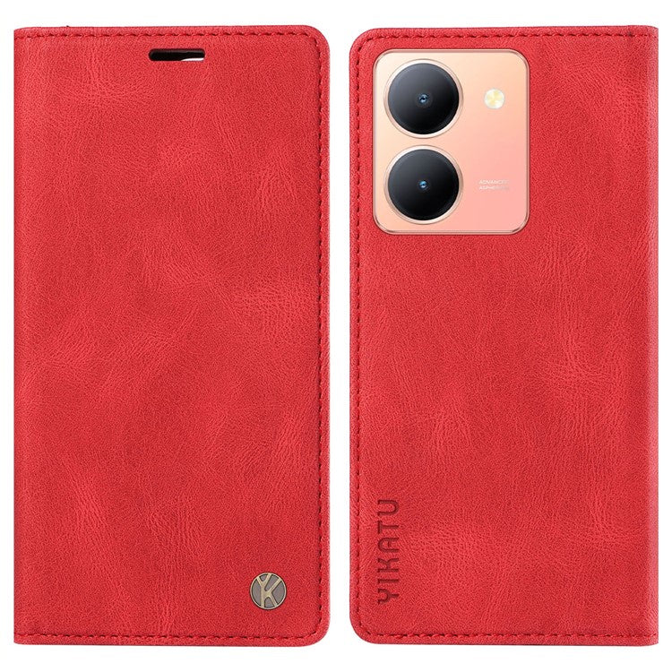 YIKATU YK-004 For vivo Y36 5G (Global) / Y78 5G (China) Fully Wrapped Leather Cover Skin-touch Stand Shell Wallet Phone Case - Red