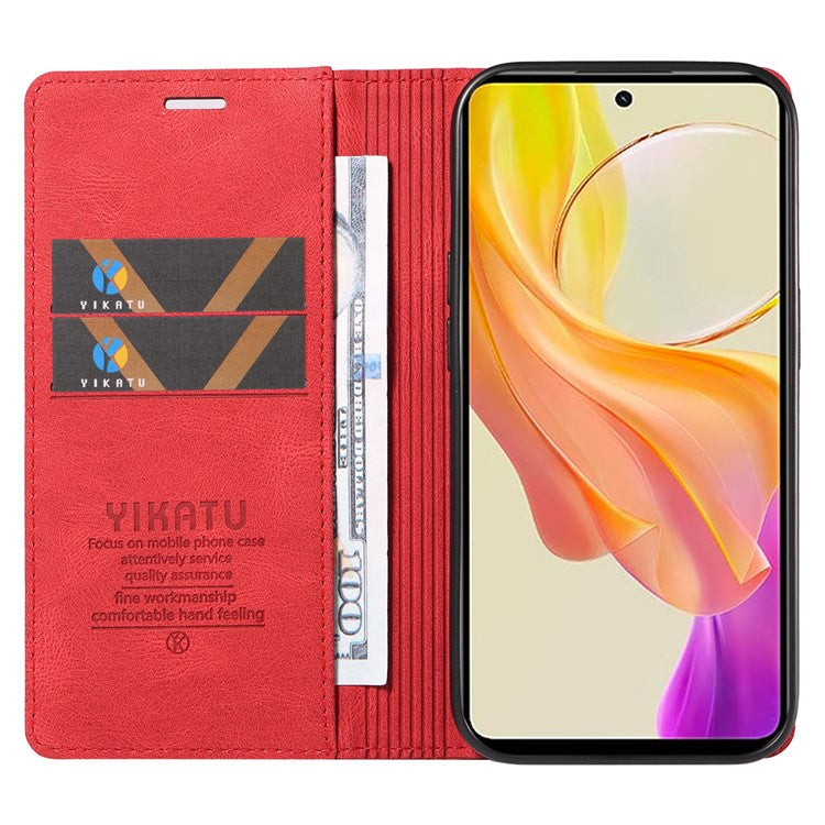 YIKATU YK-004 For vivo Y36 5G (Global) / Y78 5G (China) Fully Wrapped Leather Cover Skin-touch Stand Shell Wallet Phone Case - Red