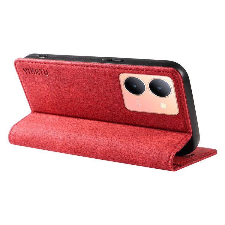 YIKATU YK-004 For vivo Y36 5G (Global) / Y78 5G (China) Fully Wrapped Leather Cover Skin-touch Stand Shell Wallet Phone Case - Red