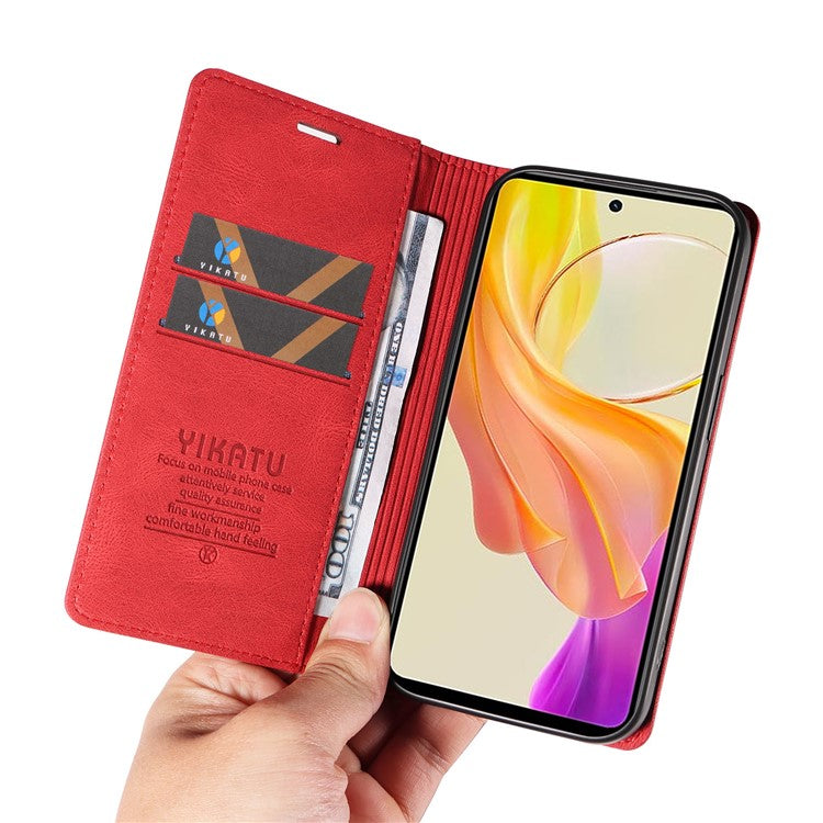 YIKATU YK-004 For vivo Y36 5G (Global) / Y78 5G (China) Fully Wrapped Leather Cover Skin-touch Stand Shell Wallet Phone Case - Red