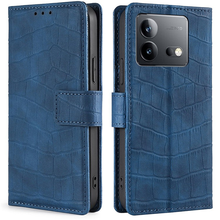 Crocodile Texture Phone Shell for vivo iQOO Neo8 5G / Neo8 Pro 5G , Skin-touch Leather Stand Cover Wallet Case - Blue