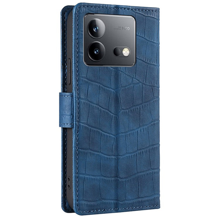 Crocodile Texture Phone Shell for vivo iQOO Neo8 5G / Neo8 Pro 5G , Skin-touch Leather Stand Cover Wallet Case - Blue