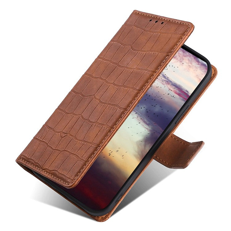 Crocodile Texture Phone Shell for vivo iQOO Neo8 5G / Neo8 Pro 5G , Skin-touch Leather Stand Cover Wallet Case - Brown