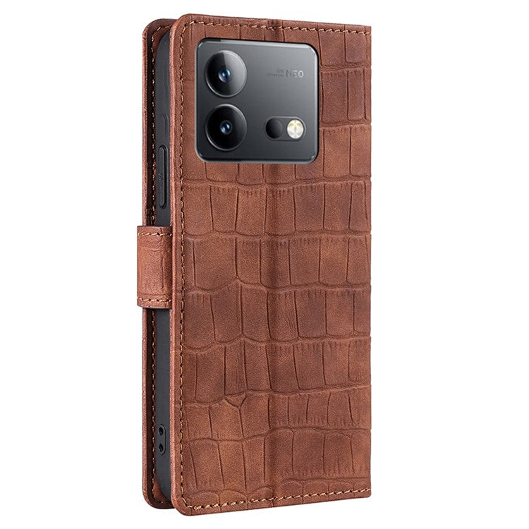 Crocodile Texture Phone Shell for vivo iQOO Neo8 5G / Neo8 Pro 5G , Skin-touch Leather Stand Cover Wallet Case - Brown