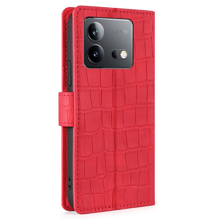 Crocodile Texture Phone Shell for vivo iQOO Neo8 5G / Neo8 Pro 5G , Skin-touch Leather Stand Cover Wallet Case - Red