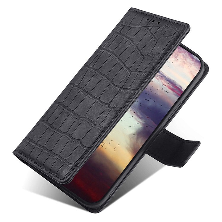 Crocodile Texture Phone Shell for vivo iQOO Neo8 5G / Neo8 Pro 5G , Skin-touch Leather Stand Cover Wallet Case - Black