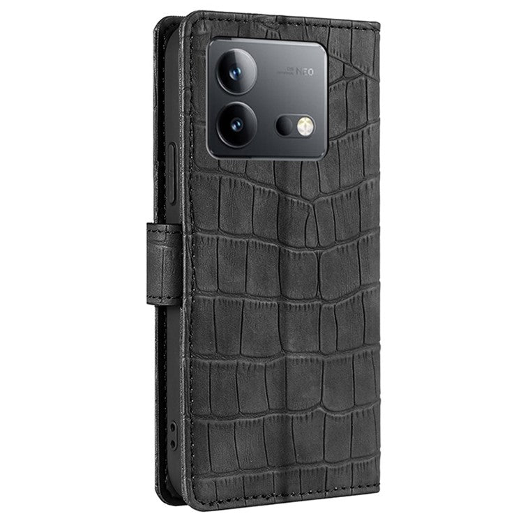 Crocodile Texture Phone Shell for vivo iQOO Neo8 5G / Neo8 Pro 5G , Skin-touch Leather Stand Cover Wallet Case - Black