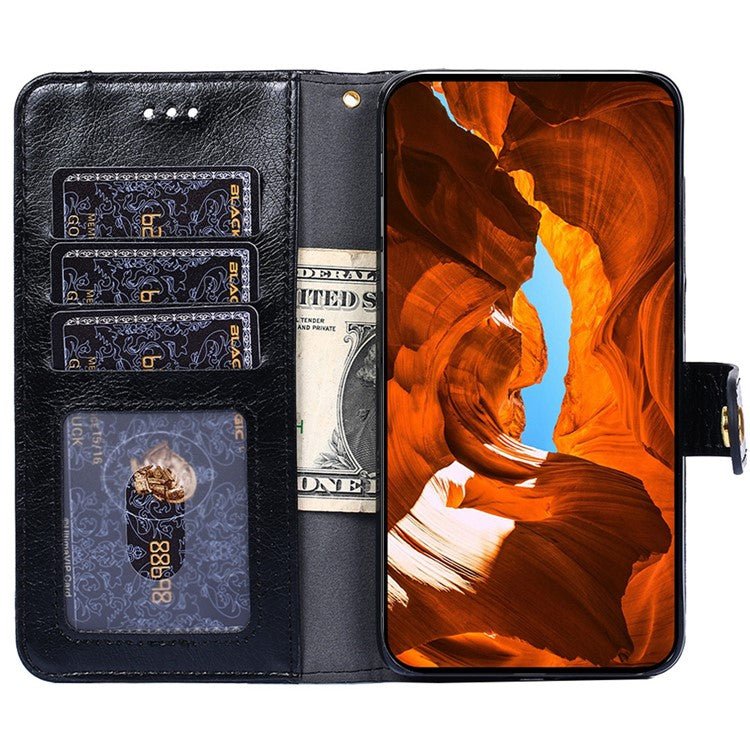 Mobile Phone Stand Case For vivo iQOO Neo8 Pro 5G / iQOO Neo8 5G , PU Leather Phone Cover Zippered Wallet with Strap - Black