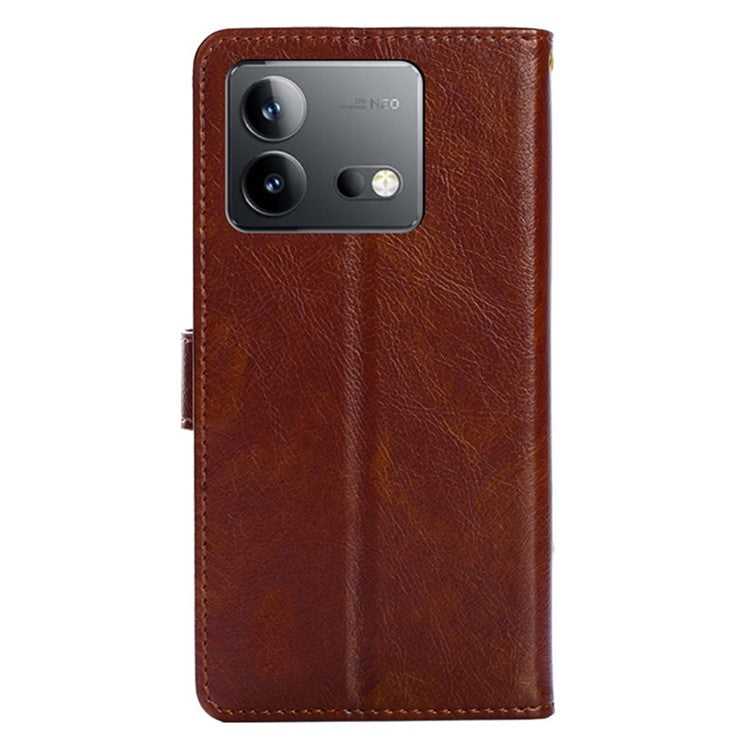 Mobile Phone Stand Case For vivo iQOO Neo8 Pro 5G / iQOO Neo8 5G , PU Leather Phone Cover Zippered Wallet with Strap - Brown