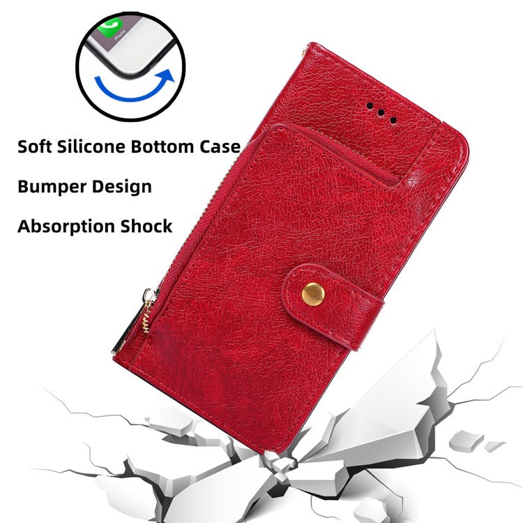 Mobile Phone Stand Case For vivo iQOO Neo8 Pro 5G / iQOO Neo8 5G , PU Leather Phone Cover Zippered Wallet with Strap - Red