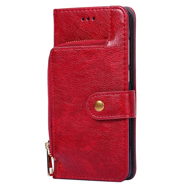 Mobile Phone Stand Case For vivo iQOO Neo8 Pro 5G / iQOO Neo8 5G , PU Leather Phone Cover Zippered Wallet with Strap - Red