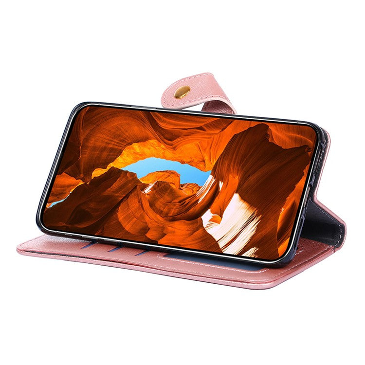 Mobile Phone Stand Case For vivo iQOO Neo8 Pro 5G / iQOO Neo8 5G , PU Leather Phone Cover Zippered Wallet with Strap - Rose Gold