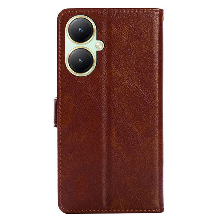 For vivo Y35m+ 5G / Y35+ 5G Zipper Pocket Phone Cover PU Leather Phone Stand Case Wallet with Strap - Brown