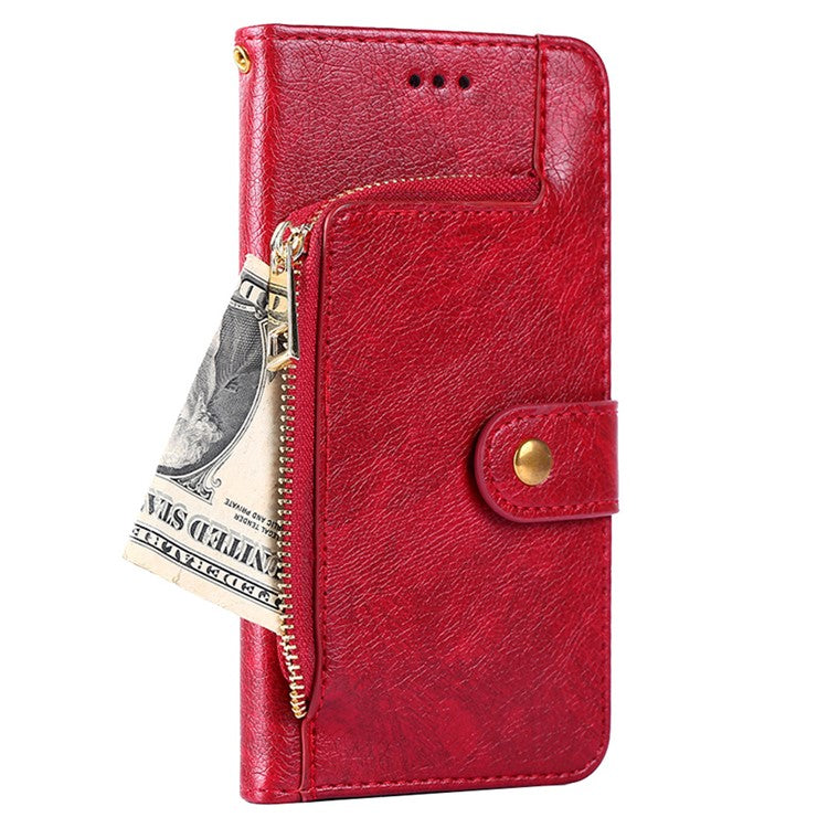 For vivo Y35m+ 5G / Y35+ 5G Zipper Pocket Phone Cover PU Leather Phone Stand Case Wallet with Strap - Red