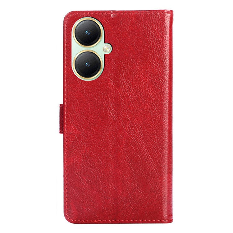 For vivo Y35m+ 5G / Y35+ 5G Zipper Pocket Phone Cover PU Leather Phone Stand Case Wallet with Strap - Red