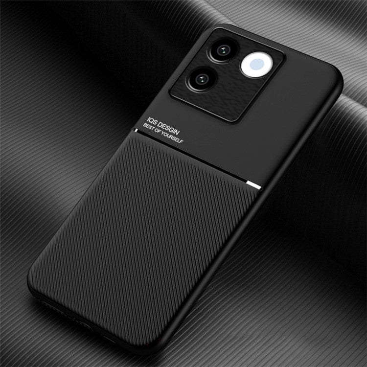 Lines Imprinted Phone Cover for vivo S17e 5G , Magnetic Car Mount Leather+TPU Cell Phone Case - Black