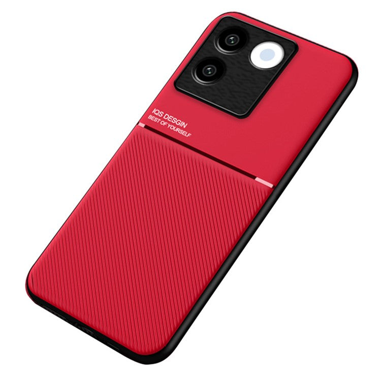 Lines Imprinted Phone Cover for vivo S17e 5G , Magnetic Car Mount Leather+TPU Cell Phone Case - Red