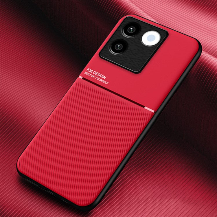 Lines Imprinted Phone Cover for vivo S17e 5G , Magnetic Car Mount Leather+TPU Cell Phone Case - Red