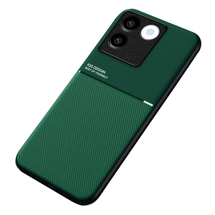 Lines Imprinted Phone Cover for vivo S17e 5G , Magnetic Car Mount Leather+TPU Cell Phone Case - Green