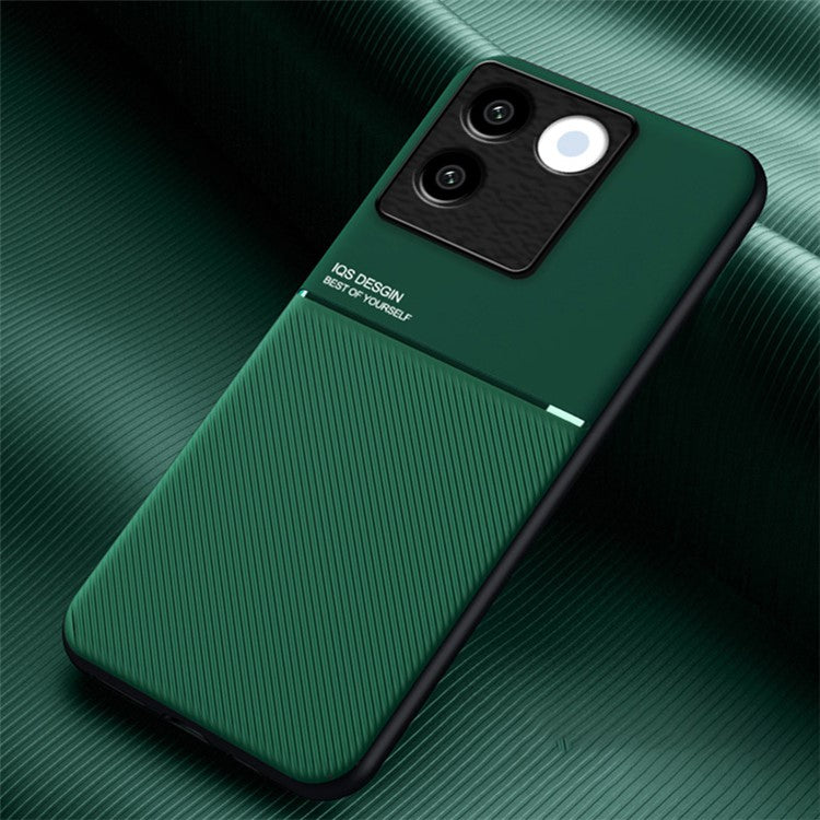 Lines Imprinted Phone Cover for vivo S17e 5G , Magnetic Car Mount Leather+TPU Cell Phone Case - Green